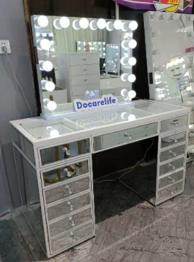 Crushed Diamond bedroom funiture Mirrored Vanity Table Vanity Mirror With LED lights