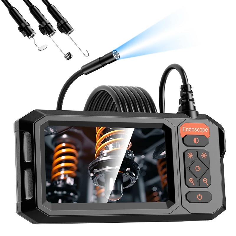 4.3'' IPS Screen Industrial Endoscope 8mm Probe with 8LEDs Car Pipe Inspection Borescope 5M Rigid Cable Waterproof Snake Plumbing Camera 2600mAh Battery 1