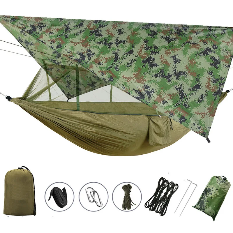 

260x140cm Outdoor Double Camping Hammock with Mosquito Net and Rain Fly Tarp Lightweight Parachute Hammocks for Travel Hiking