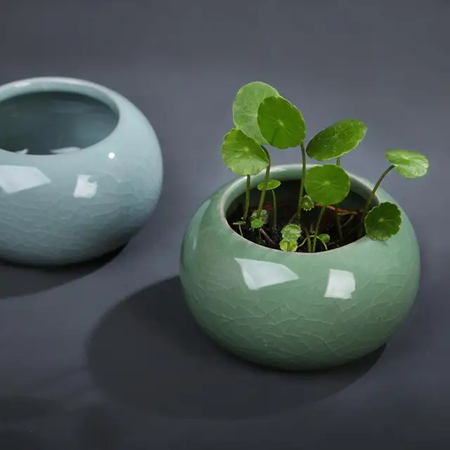 11cm Ceramic Flowerpot Ice-cracked Bowl Lotus Planter Mini Vase Glazed Bonsai Planting Pennywort Thou Jun Kiln Hydroponic Pot 3