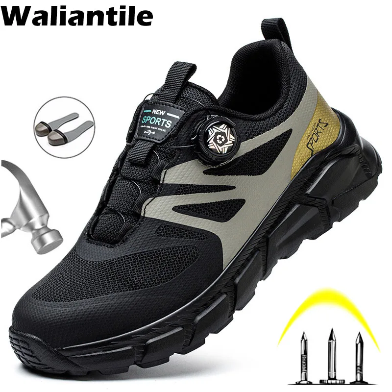 Waliantile Puncture Proof Safety Shoes For Men Industrial Working Boots Steel Toe Anti-smash Indestructible Work Shoes Lace Free