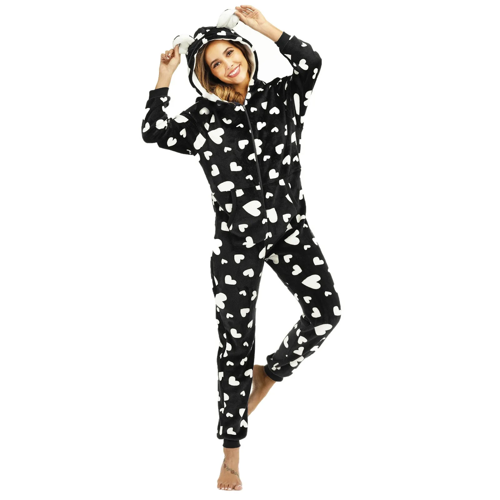 Onesies Unisex Women'S Pajamas Autumn Winter Fleece Sleepwear Thicken Warm Hooded Jumpsuit Plush Rompers Clubwear Nightwear