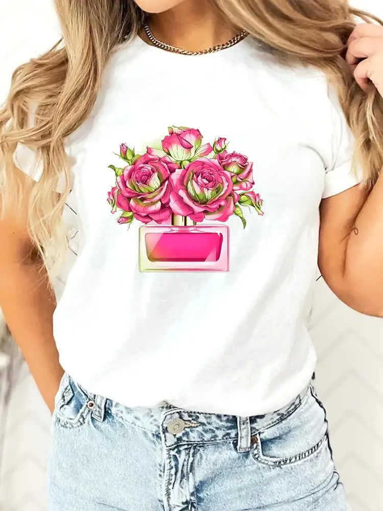 

Flower Sweet Love Cute Summer Clothes Print O-neck Tee Top T Shirt Short Sleeve Fashion Women Clothing Graphic T-shirt