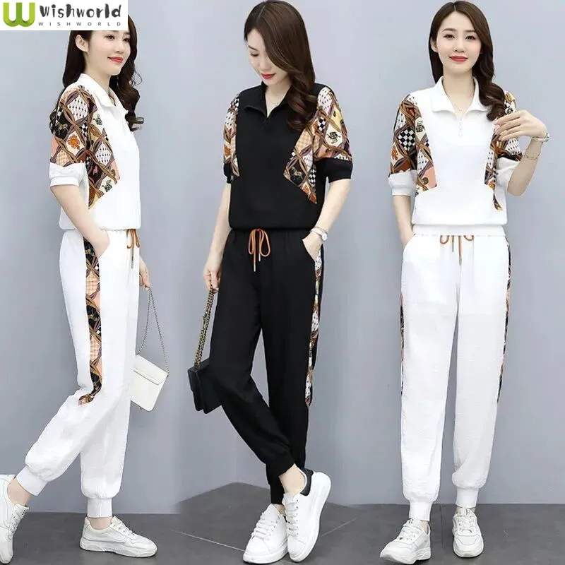 Fashion Suit Women's Spring and Summer 2022 New Korean Version Large Foreign Style Sports and Leisure Two-piece Suit Trend short sleeved shorts set for men s 2023 summer new korean version loose fitting age reducing sports and leisure two piece set