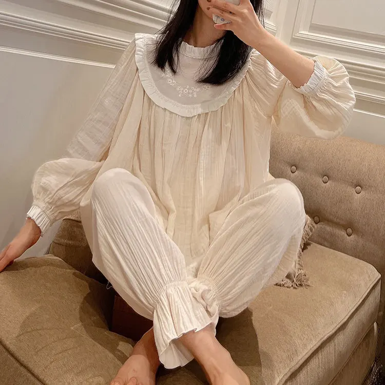 Conjunto de pijama de princesa para mujer, de dormir de estilo francés antiguo, 2 colores, Primavera - AliExpress