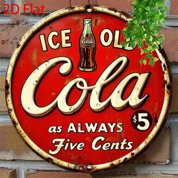 Vintage Ice-Cola Metal Wall Art Sign - 8x8 Inch Round Aluminum Rustic Decor, Retro Soda Advertising Style for Home, Kitchen, Bar 1