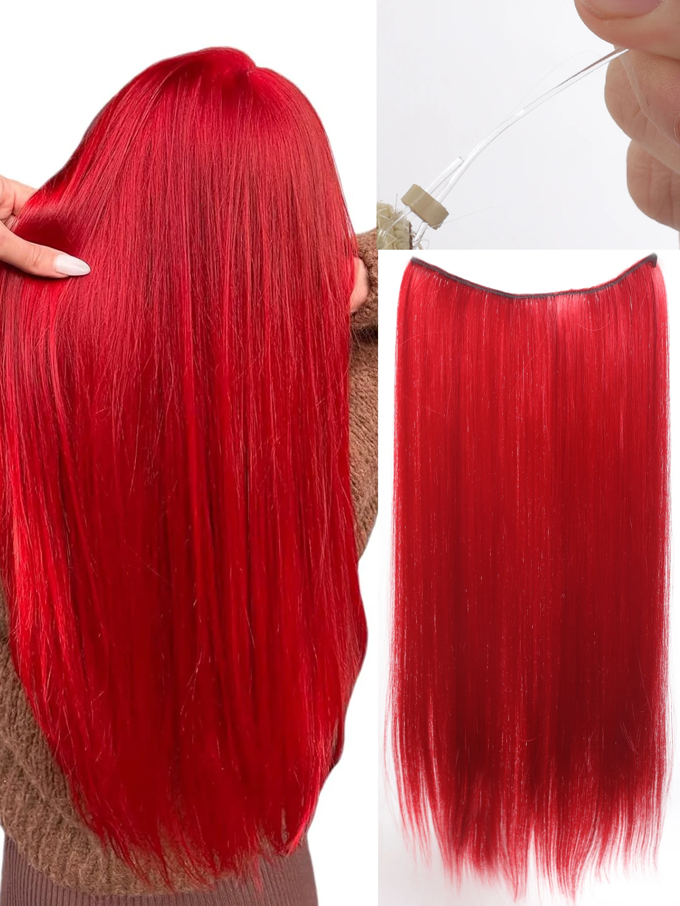 

24Inch Synthetic Invisible Wire No Clips In Hair Extensions Fish Line Hairpieces Hair Extensions Fake Hair For Women