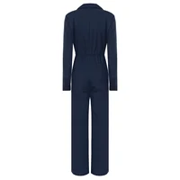 Womens Fashion Work Coverall Rompers Casual Solid Color Turn-Down Collar Long Sleeve Button Jumpsuit Travel Holiday Cargo Pants - Image 3