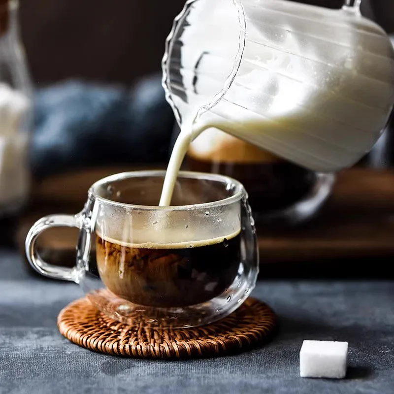 Set 2 Tazze Caffè In Vetro A Doppia Parete CMXING - 300 Ml Con Manico - Isolate E Soffiate A Mano - Vetro Borosilicato