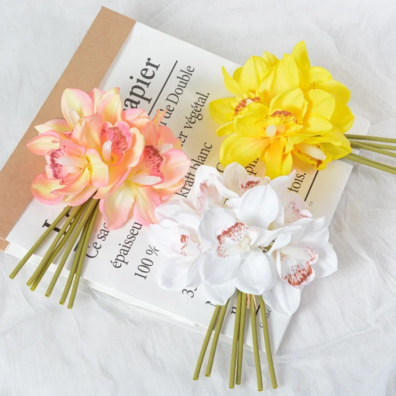 Dia 17Cm Artificiale Cymbidium Flower Bundle Flower Art Decoration Wedding Handheld Flower Home Decoration Photography Prop