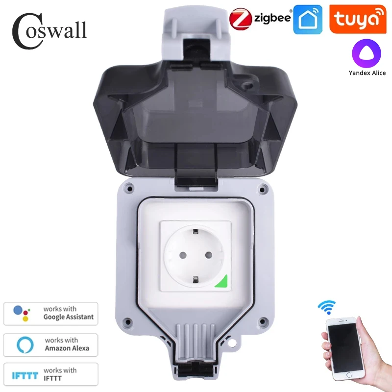 Zigbee Tuya Voice Control IP66 Weatherproof Waterproof Outdoor EU Socket Timer Switch Programmable Work With Alexa Google Home |