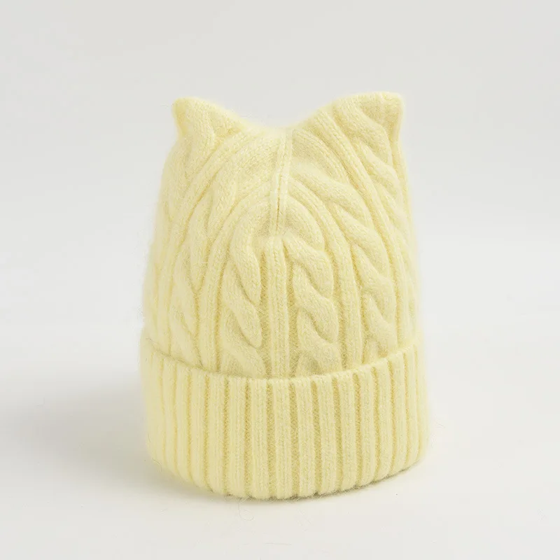 Sweet Cute Ears Beanie Angora Rabbit Fur Hat Womens Beanie Knit Beanie Hat Winter Hats for Girl Soft Warm Unisex Cuffed Beanie 2