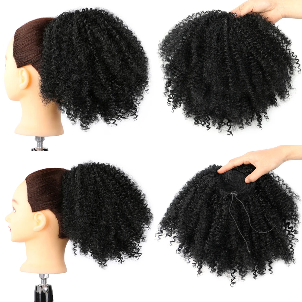 Synthetic Afro Puff Curly Chignon 10inch Short Kinky Curly Drawstring Ponytail Hair Extension Hairpieces For Women fake hair extensions