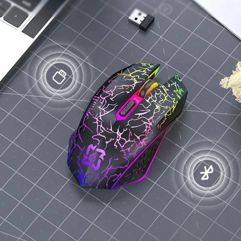 KEBIDUMEI 블루투스 5.2 마우스 RGB 2.4G 무선 마우스 듀얼 모드 게임용 마우스 6 버튼 노트북 컴퓨터용 무음 마우스