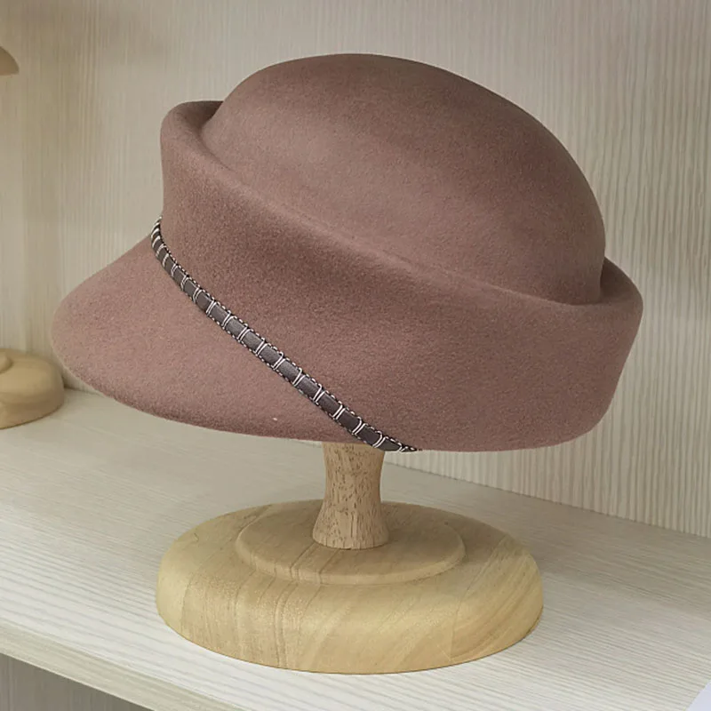 Hot Sale Women Winter Hats Wool Beret Felt Fedora Leather Band Pillbox Wedding Church Ladies Hat Millinery Fascinator Base_voghion.com