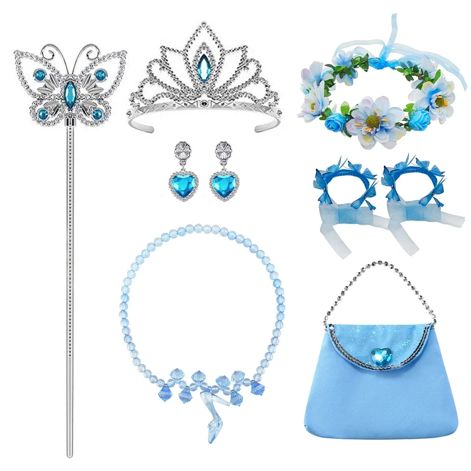 Cinderella Dress Charm Girls Jewelry Kids Crown and Magic Wands Glove Necklace Bracelet Earrings Set Wings Costume for Birthday cosplay accessories children jewelry set