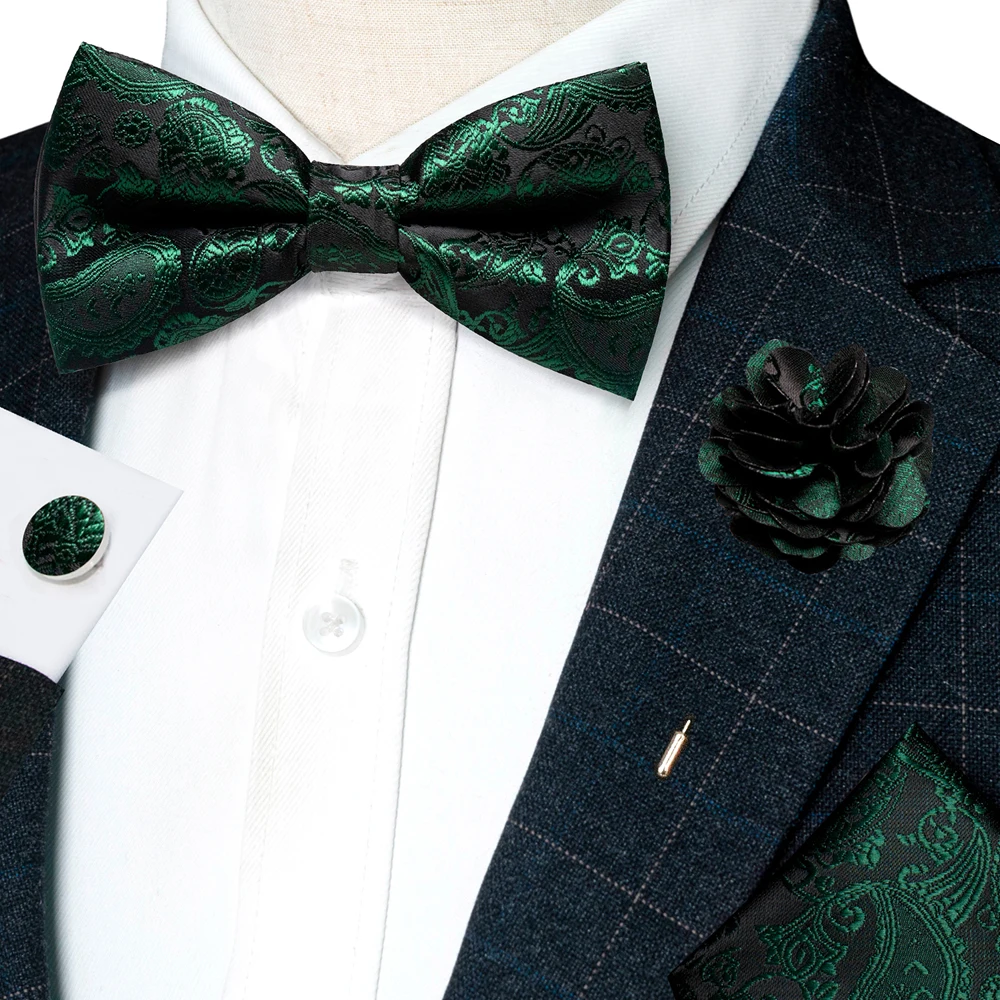 Champagne Silk Jacquard Paisley Bow Tie Set - Pre-tied Bowtie Brooch Hanky  Cufflinks for Weddings  Business