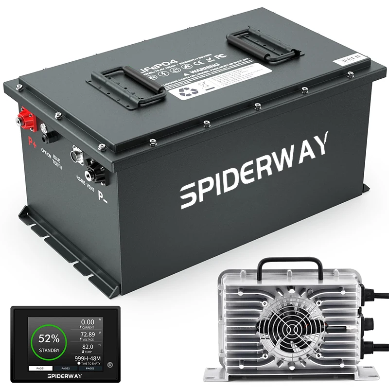 72V 105Ah Golf Cart Lithium LiFePO4 Battery 200A BMS with Touch Monitor & Mobile APP 6000+ Cycle Max 14.72kW Power Output