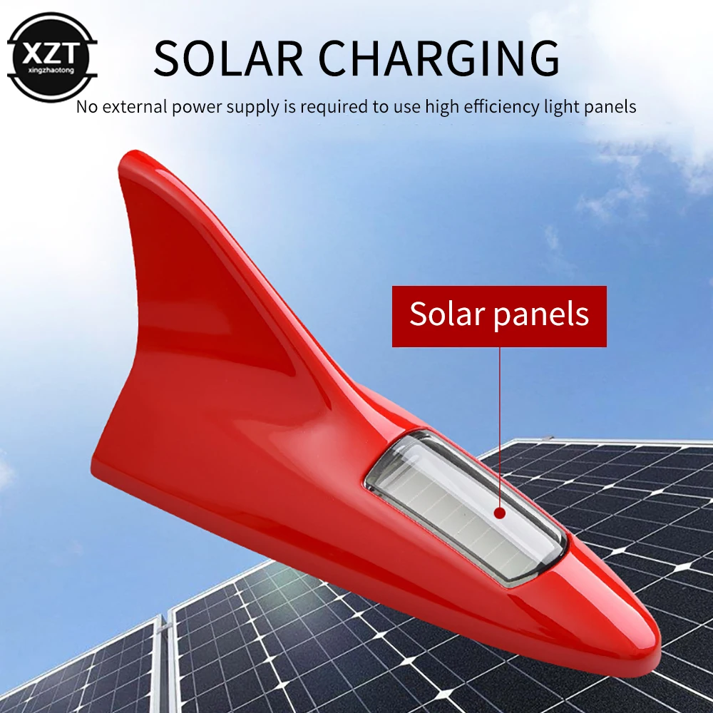 

Universal LED Light Car Shark Fin Antenna with Solar Energy Auto Radio Signal Aerials Roof Antennas Driving Safety Warning Light