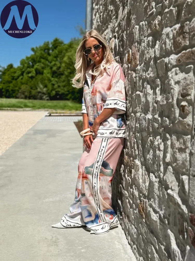Women’s Elegant Printed 2-Piece Set – Half Sleeve Top & Wide Leg Pants 6