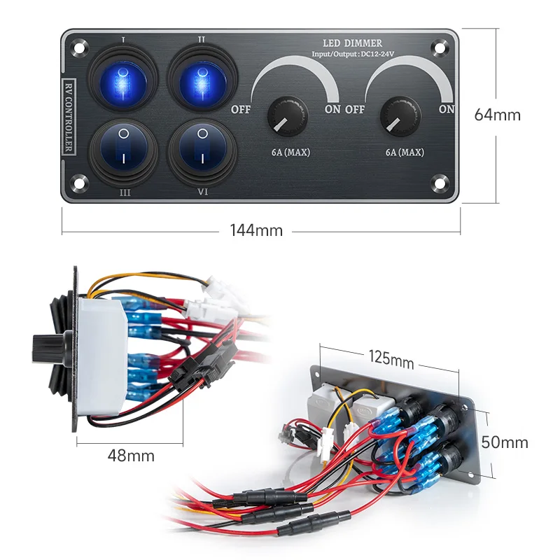 토글 스위치 다기능 알루미늄 패널 LED 조광기 스위치 12V 24V RV 요트 자동차 보트 트럭 차량 밴 라이트 전원