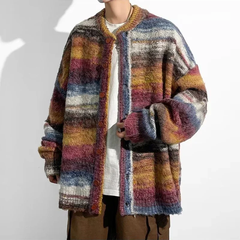 Sweater Men's Y2K Jacket Autumn and Winter Fashion Contrast Jacquard Knit Cardigan Long Sleeve Sweater Jacket B&B Knitwear Men