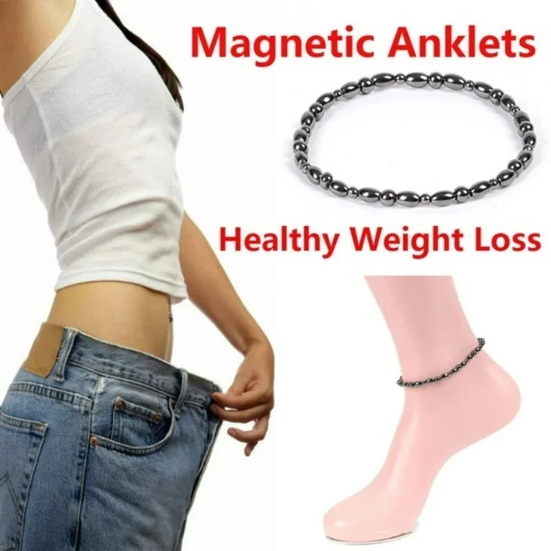 Fashion Jewelry Accessories for Women Fashion Biology Magnetic Round Black Stone Anklet Magnetic Simple Healthy Weight Loss