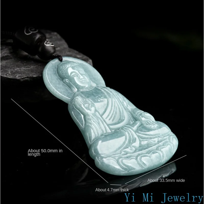 Pendant Necklace Jade Jewelry Natural A-grade Jade Pendant Blue Water Buddha Ice Fashion High-end Men's and Women's Styles