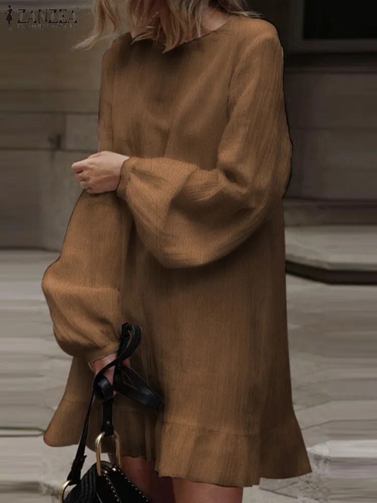 

Платье ZANZEA женское свободного покроя с воланом, Модный Повседневный Сарафан с длинным рукавом, плиссированный кафтан, на осень