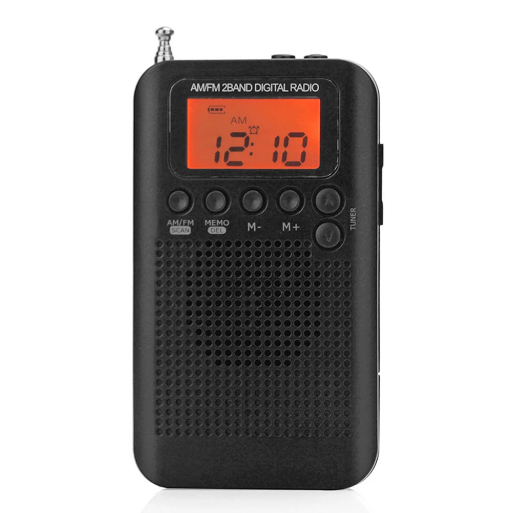 HRD-104 포켓 AM FM 라디오 1.3인치 LCD 디지털 디스플레이 40mm 드라이버 스피커 음악 감상용 악기 용품