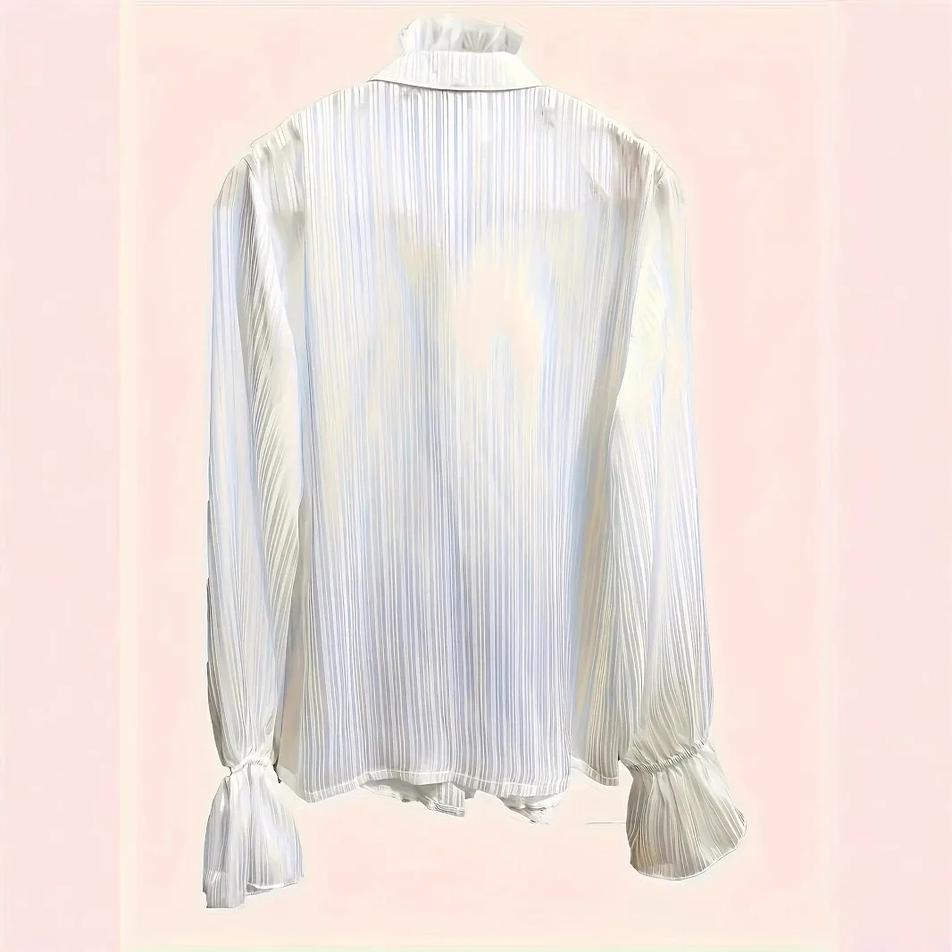 White Striped Long Sleeve Loose Fit Women Blouse