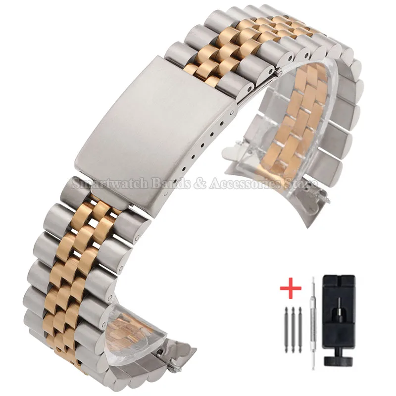 Elegant Stainless Steel Curved End Metal Watch Strap Bracelet