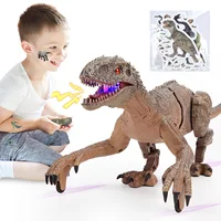 RC Dinosaur, Remote Control Dinosaur, Jurassic Velociraptor Toys with 50 Sheets Dinosaur Stickers, Walking Sounds Mode 1