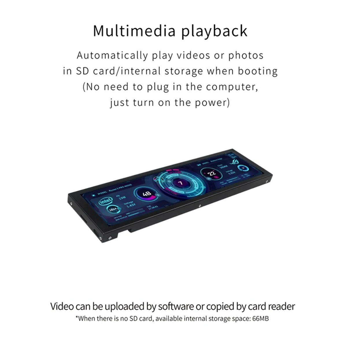 A10I 8.8인치 컴퓨터 온도 모니터(동적 테마 지원), IPS 유형 C 보조 화면 CPU RAM HDD 데이터 FPS 모니터 검정색