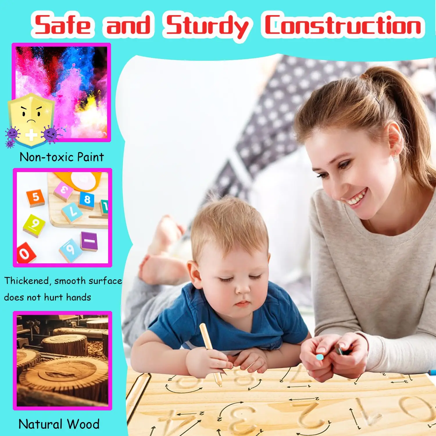Montessori Toys for Toddlers Double-Sided Preschool Learning Educational Math manipulatives Number Finger Counting Block for Kid