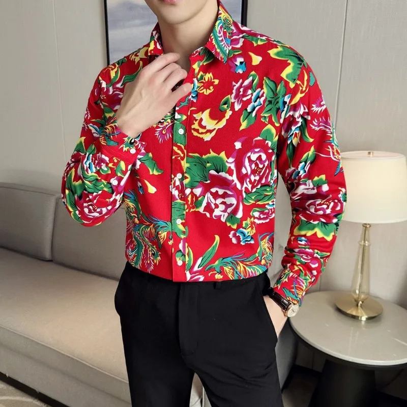 2024Spring Summer New Fashiona Elegant Polo Neck Long Sleeved Clothing Loose Versatile Western Commuting Pattern Men's Shirts