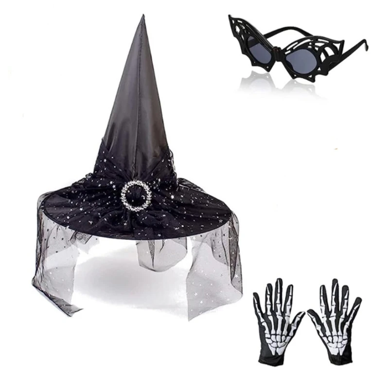 

Halloween Witch Hat with Veil Elegant Sunglasses Claw Witch Hats Cool Veils M6CD