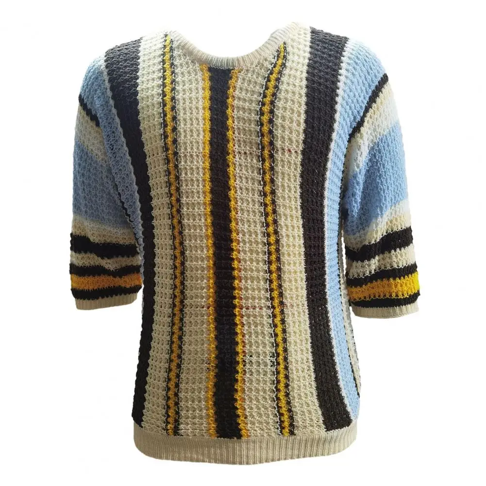 

Stripe Color Matching Sweater Striped Print Men's Knitted Sweater Colorful Loose-fit Pullover for Spring Summer Fall Men Sweater