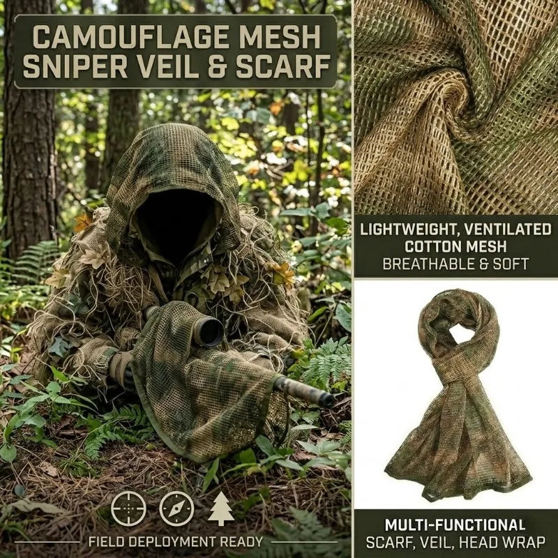 Breathable Camouflage Lightweight Outdoor Mesh Scarf and Veil