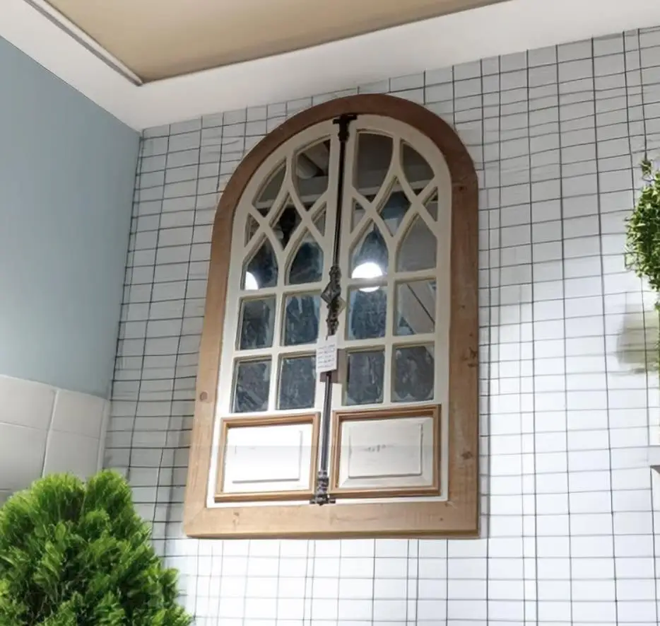 

Handmade Wall Decor Arched Window Mirror Rustic Windowpane Frame