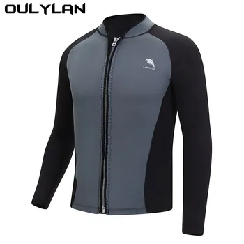 Oulylan Men's Split Long Sleeve Surf Snorkel Top Jacket 2mm Neoprene Wetsuit Warm Water Sports Surf Diving Swimming 1