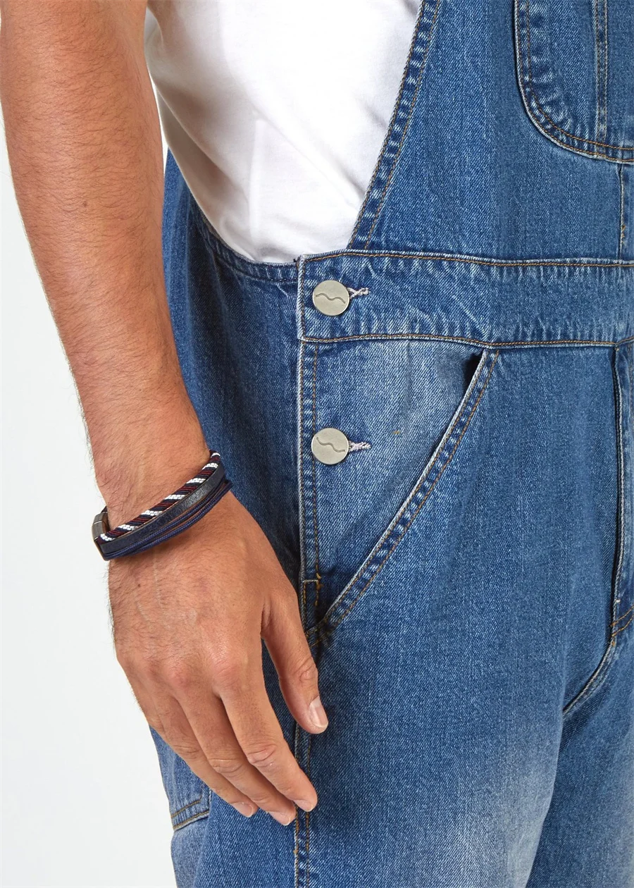 2025 Men's Denim Overalls Cargo Trousers for Men Fashion Bib Jeans Jumpsuit Oversized Pants Clothing Male Straight Streetwear 4