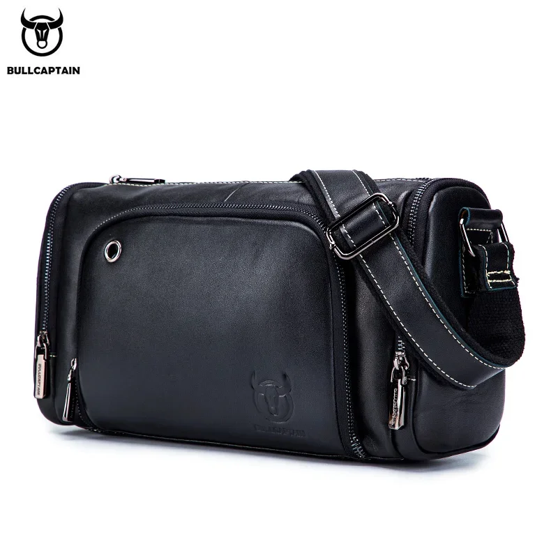 BULLCAPTAIN Leather Men's Sports Bag Fitness Shoulder Bag Retro Handbag Travel Large Capacity Laptop Cross Section 01 Mens Leather Bag