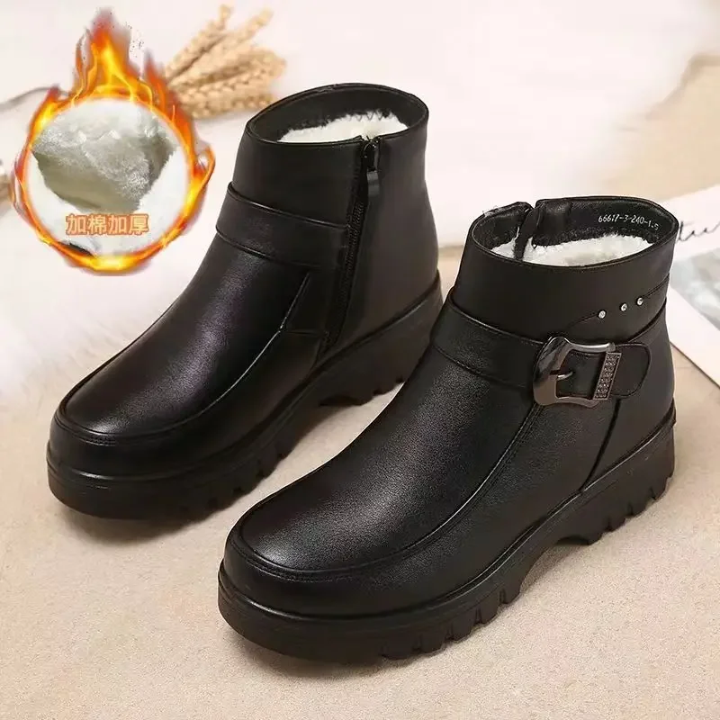 Bottes cheville PU cuir 2024 - Bottines femme polaire chaude pêche hiver imperméables