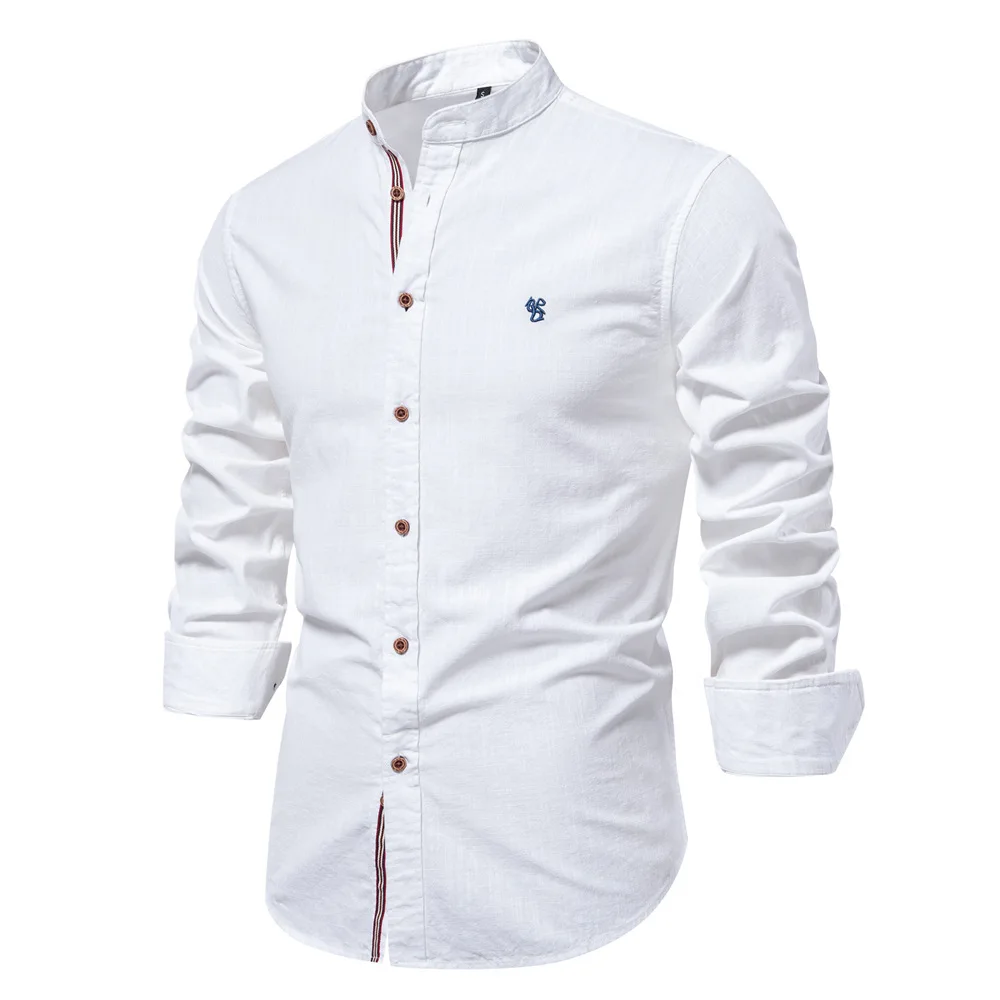 2025 New 100% Cotton Linen Shirt Men Embroidery Br...