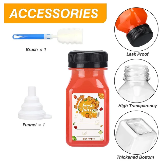 Holotap 36Pcs 10OZ Plastic Juice Bottles With Caps, Clear Disposable Plastic Bottles Bulk With Black Tamper Evident Lids For Juicing, Smoothie, Drinking And Other Beverages (Black, 10 OZ