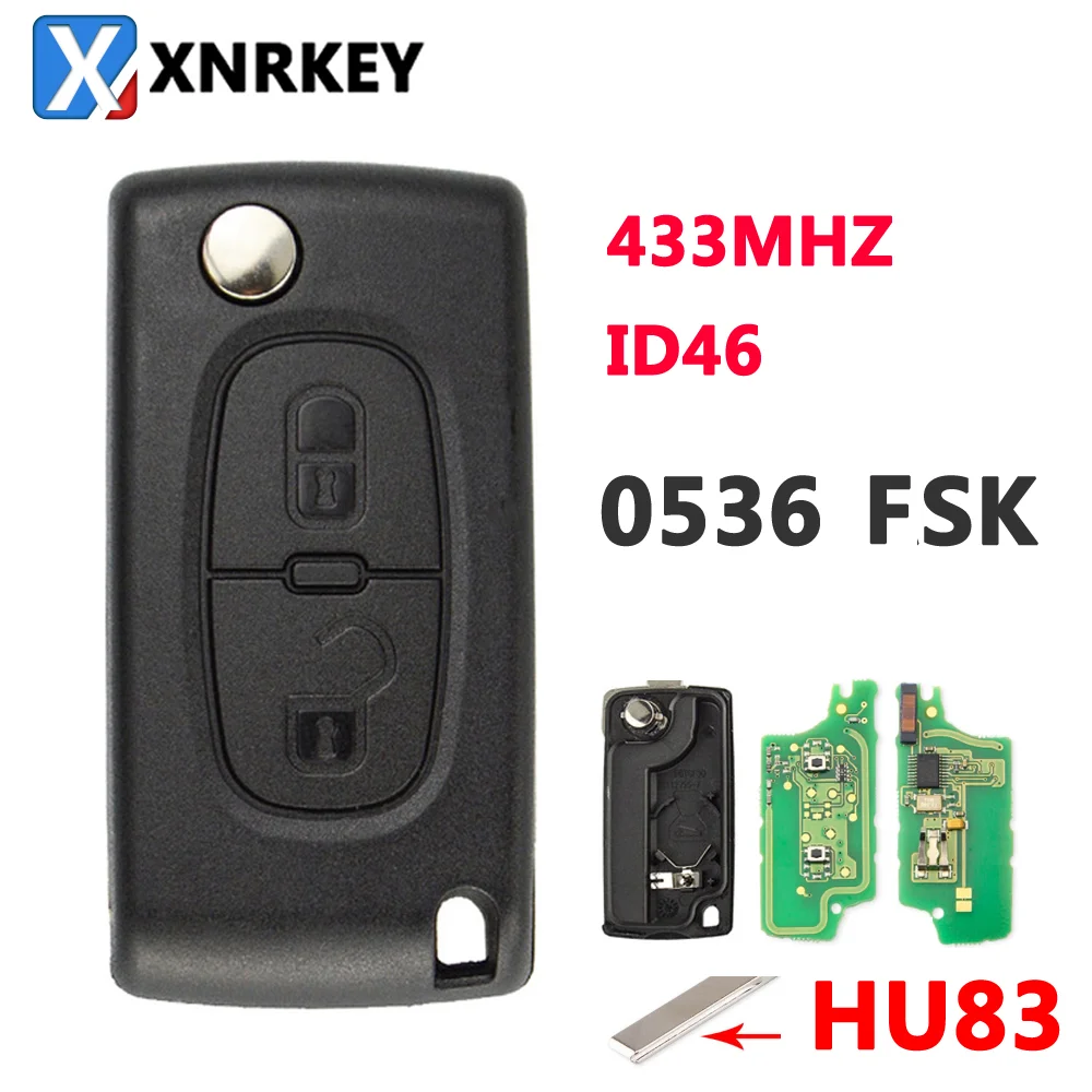 Car Remote Key XNRKEY 2 Button Flip Smart For Peugeot Citroen Blade HU83 0536 FSK 433MHz Chip ID46 / PCF7961
