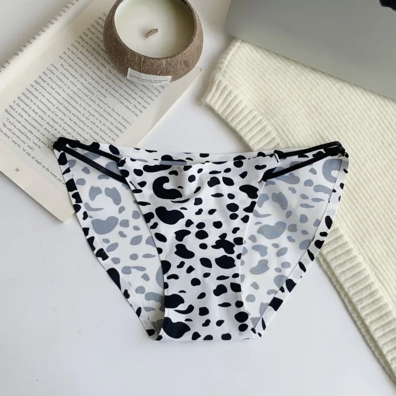 Women Ice Silk Cartoon Cow Cute Lovely Underwear Thin Belts Seamless Quick Drying Sexy Breathable Panties Breifs