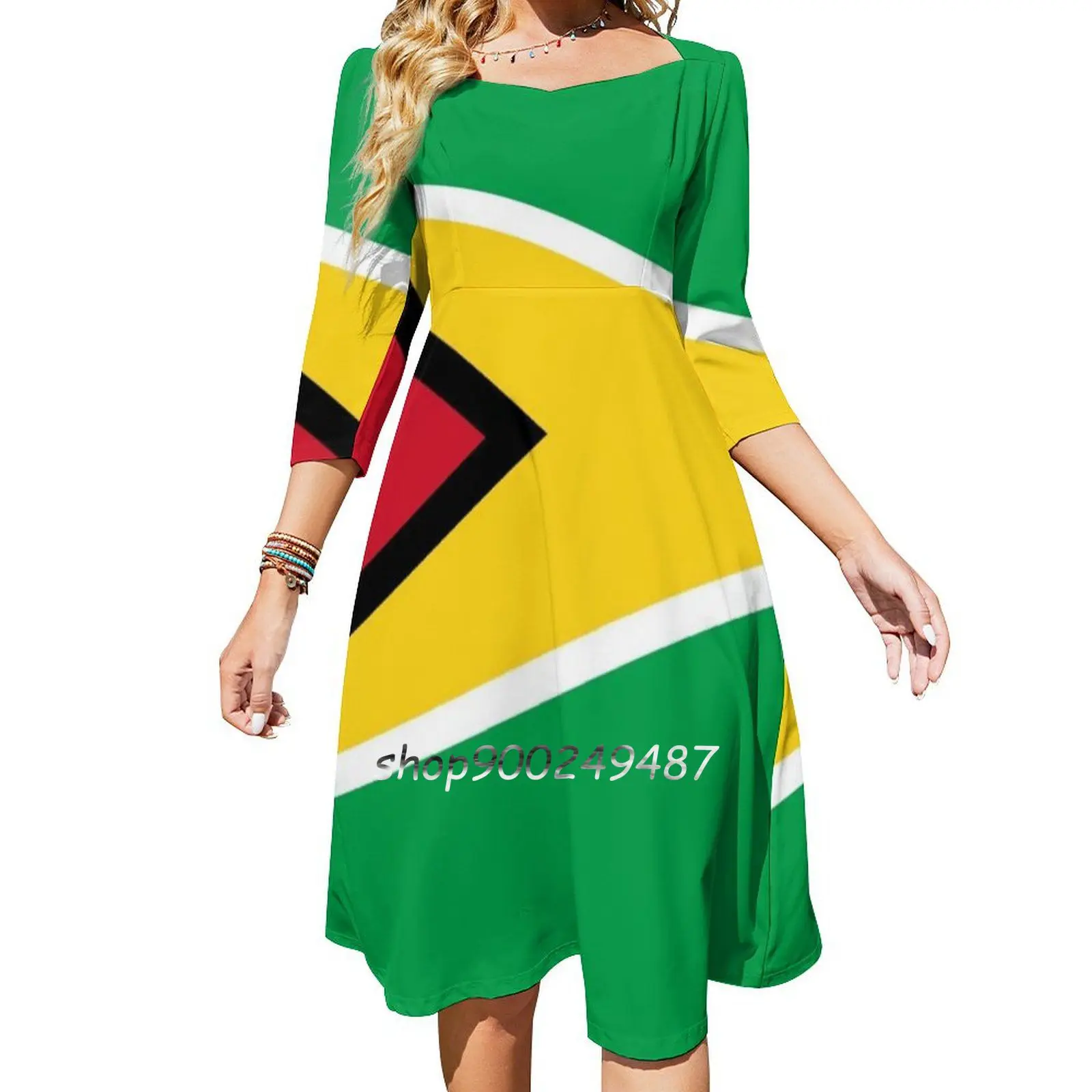 GuyanaFlagTShirtGuyaneseStickerFlareDressSquareNeckDress
