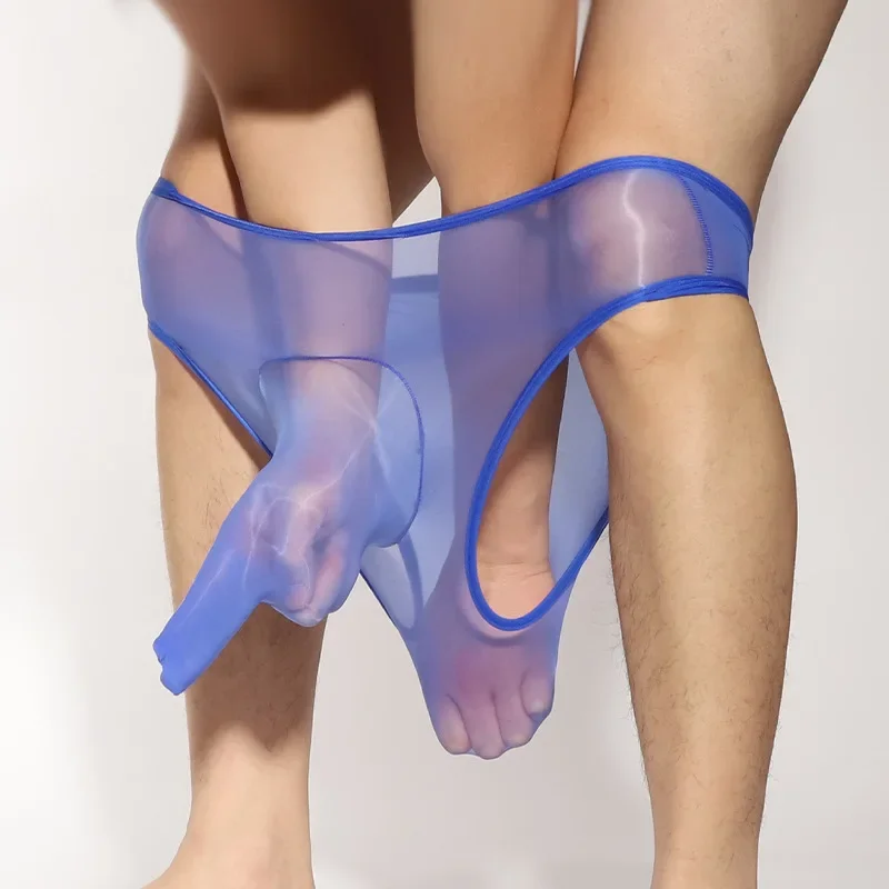 

Men Panties Oil Shiny Sheer Briefs Ultra Elastic Transparent Seamless Underwear U Convex Pouch Underpants Sissy Lingerie